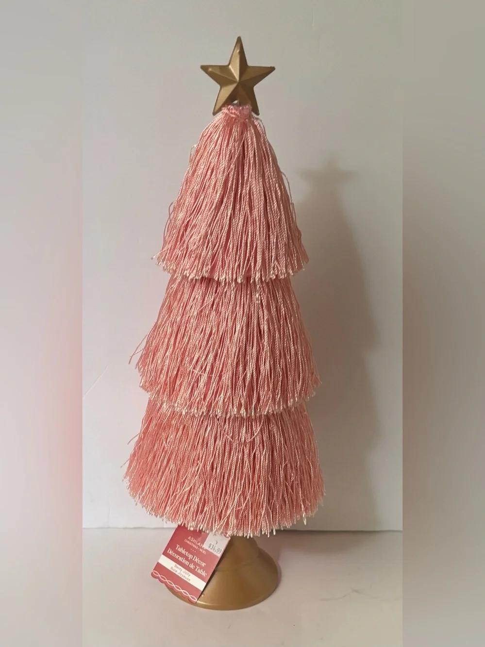 Tabletop fringe Christmas trees NEW NWT 2 total decor pink red 16”H